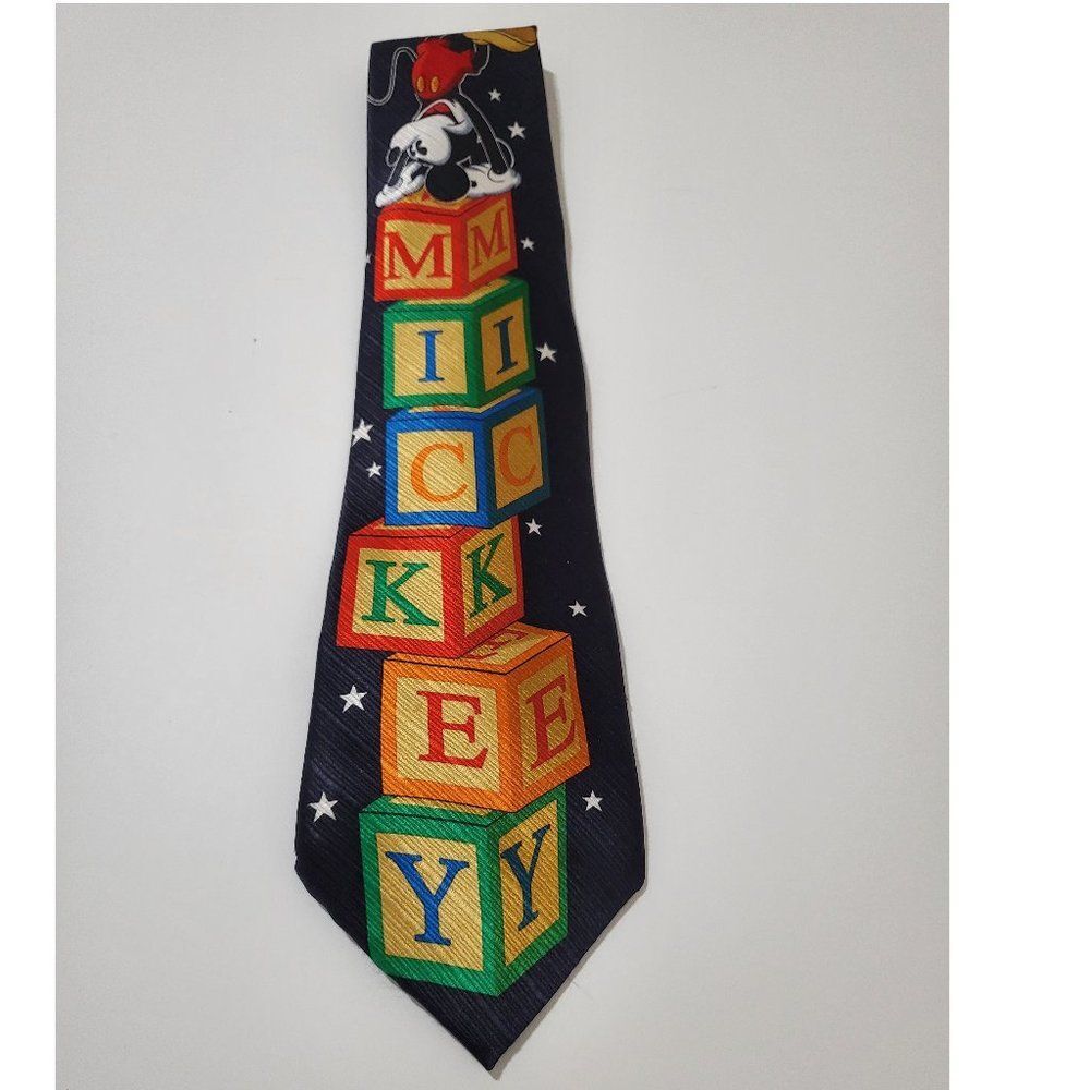 Disney Mickey Mouse Alphabet Blocks Men's Neck Tie Navy Blue‎ Formal Events